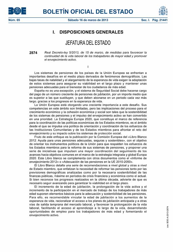 BOE 65 de 2013 - Reforma Pensiones
